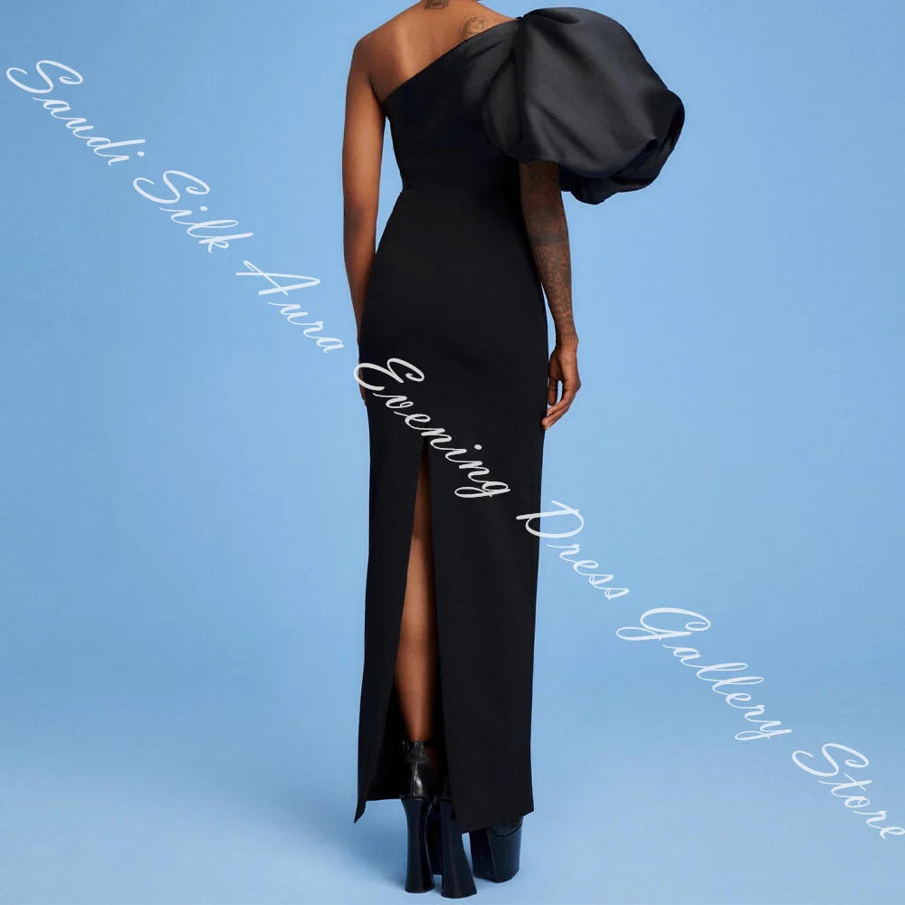 One Shoulder Jersey Sleeveless Floor Length Straight Evening Dress Back Slit Temperament  Black Bespoke Occasion Gowns Classic