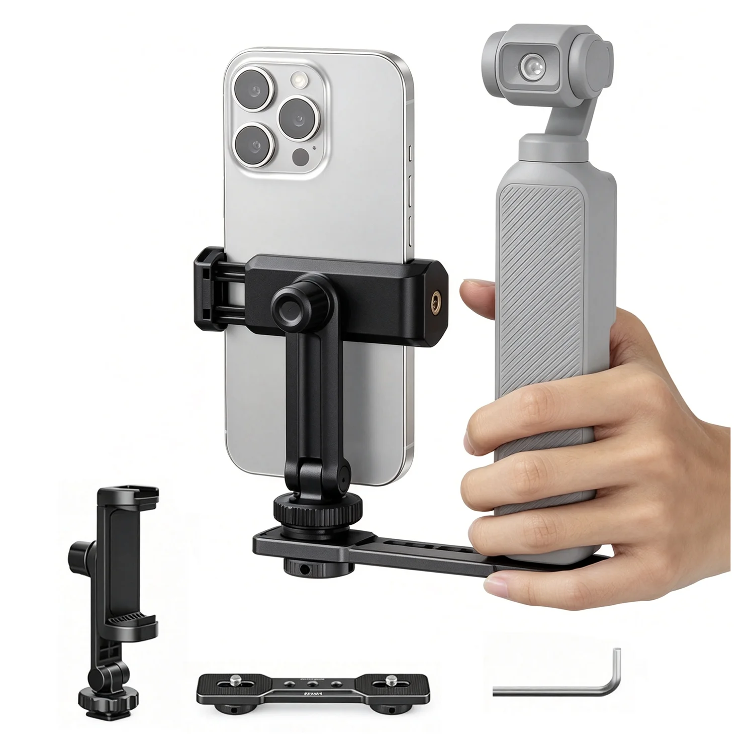 for DJI Osmo Pocket 3 Phone Mount Adapter, Adjustable 360°Rotatable Bracket with Cold Shoe 1/4