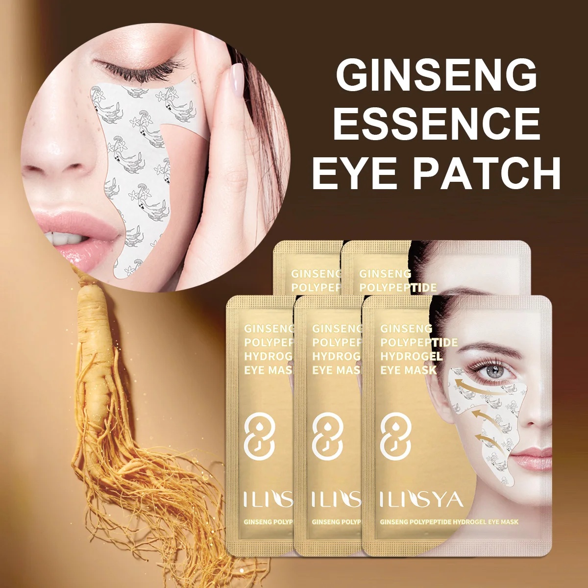 ilisya-Anti-Wrinkle Overnight Firming Eye Mask Ginseng Polypetide Hydrogel Moisturizing nasolabial folds Eye Patch-5 Pairs