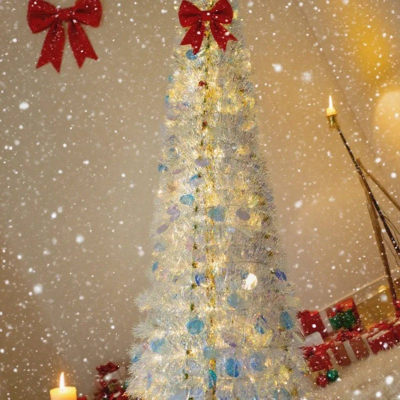 2026 New Collapsible Laser Colorful Telescopic Christmas Tree, Retractable Xmas Tree for Wedding Party Holiday Home Decoration