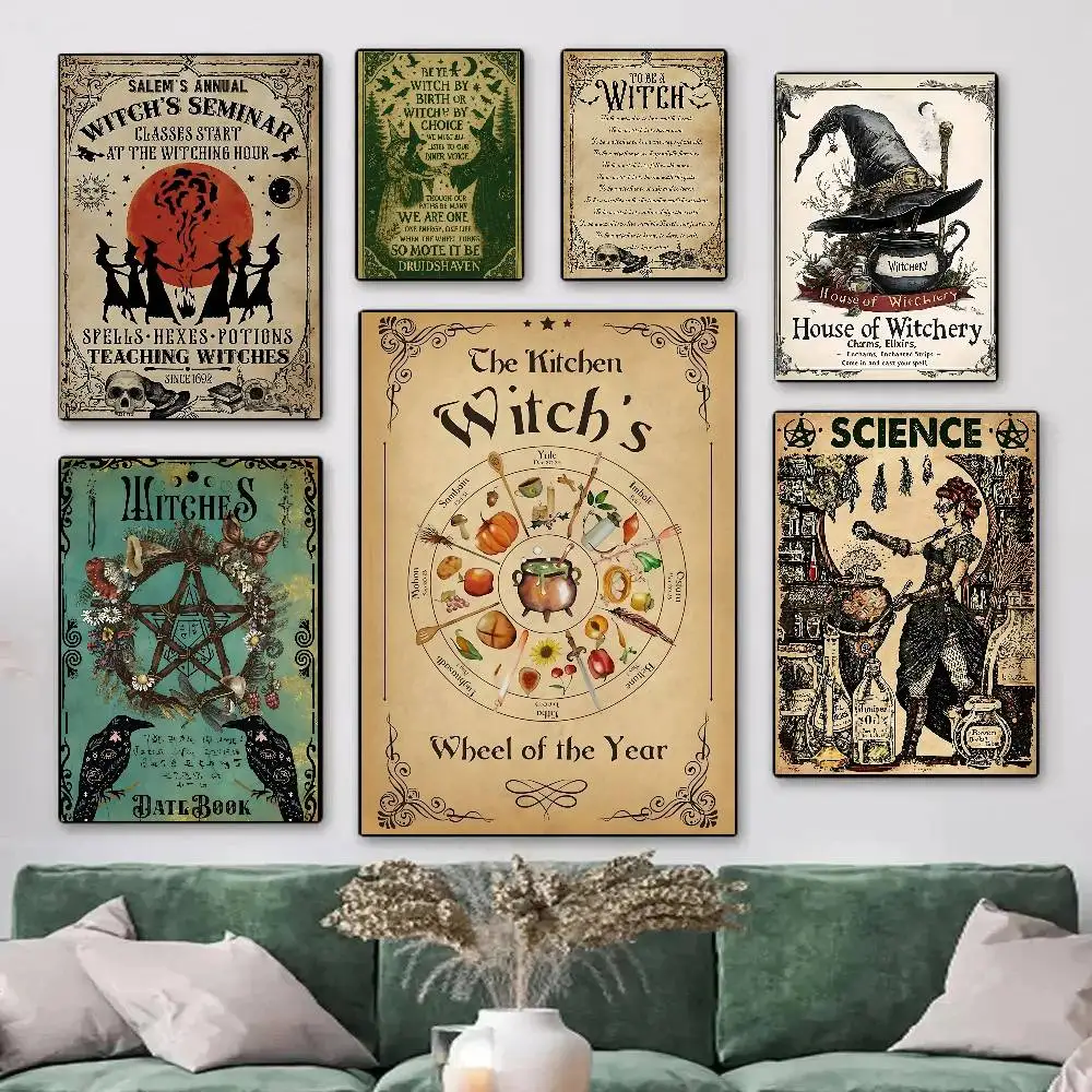 1pc Kitchen Witchery Retro Witch Posters HD Print Vintage Wall Art Decor for Home Study Room