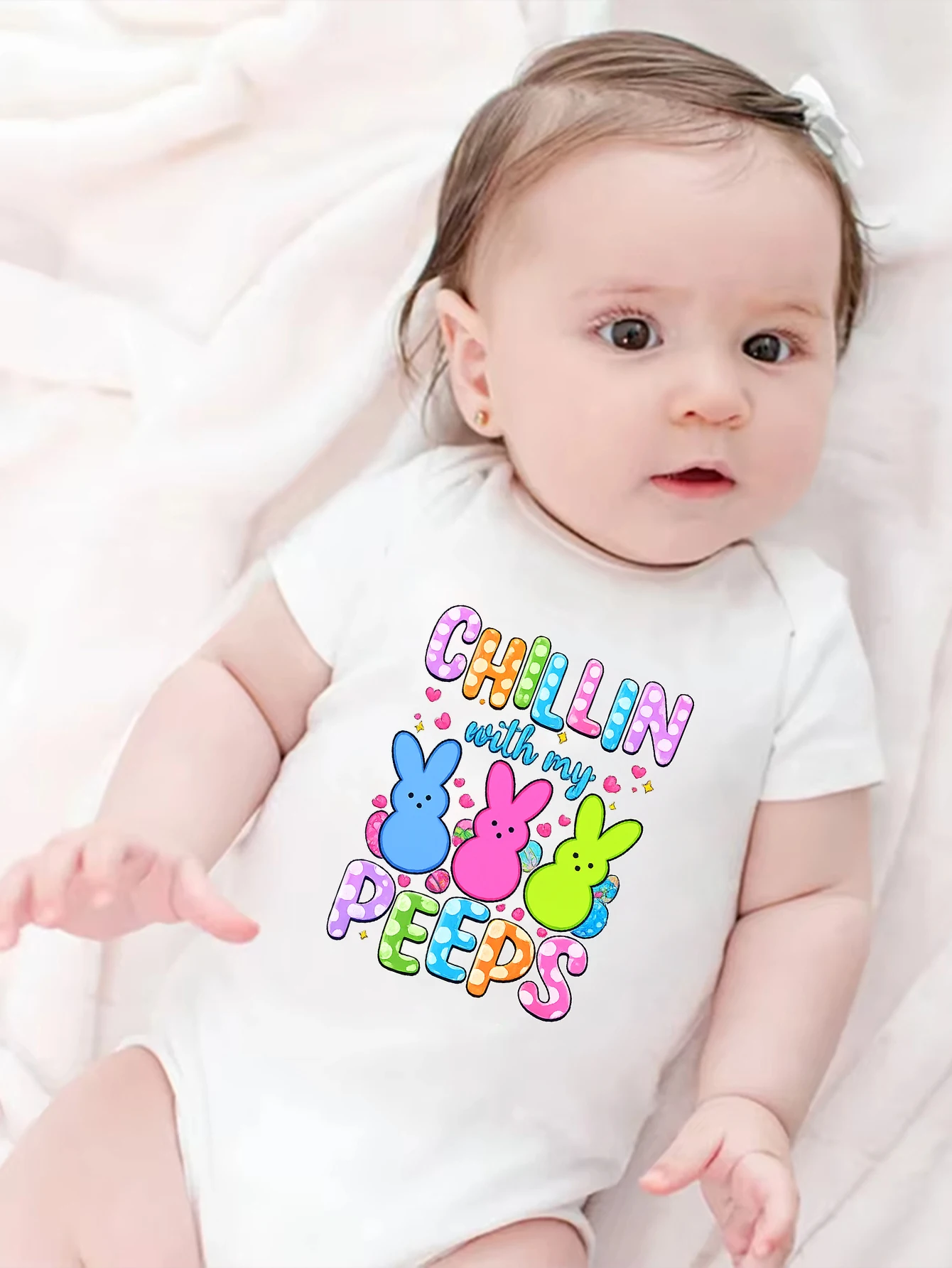 

Новый стиль 2026: Комбинезон для ползания с принтом «Chillin with My Peeps» к Пасхе, удобный и дышащий, для мальчиков и девочек