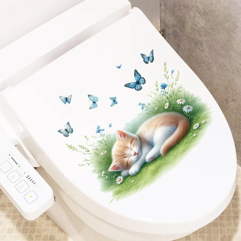 ملصق ديكور زجاجي على شكل قطة من المراعي لغرفة الأطفال، ملصق حائط لخلفية حيوان لطيف، ذاتي اللصق وقابل للإزالة