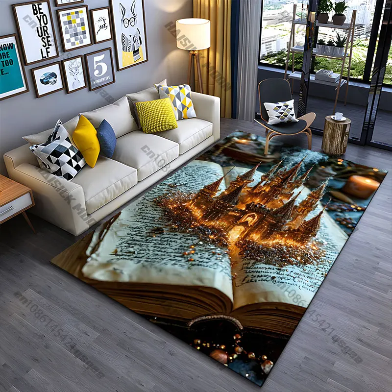 Magical castle emerging from book carpet Yoga living room room decor children's crawling mat doormat area rug games mat