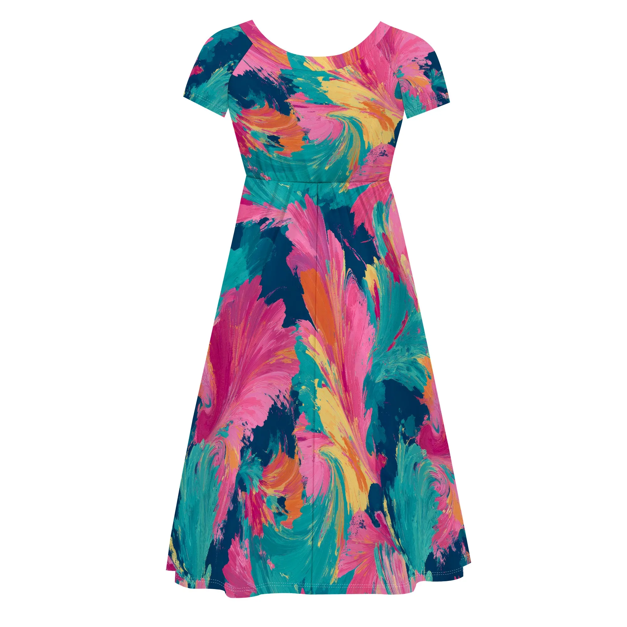 Abiti midi da donna per invitati al matrimonio, estivi, corti, casual, floreali, t-shirt, girocollo, a trapezio, fluidi, da spiaggia
