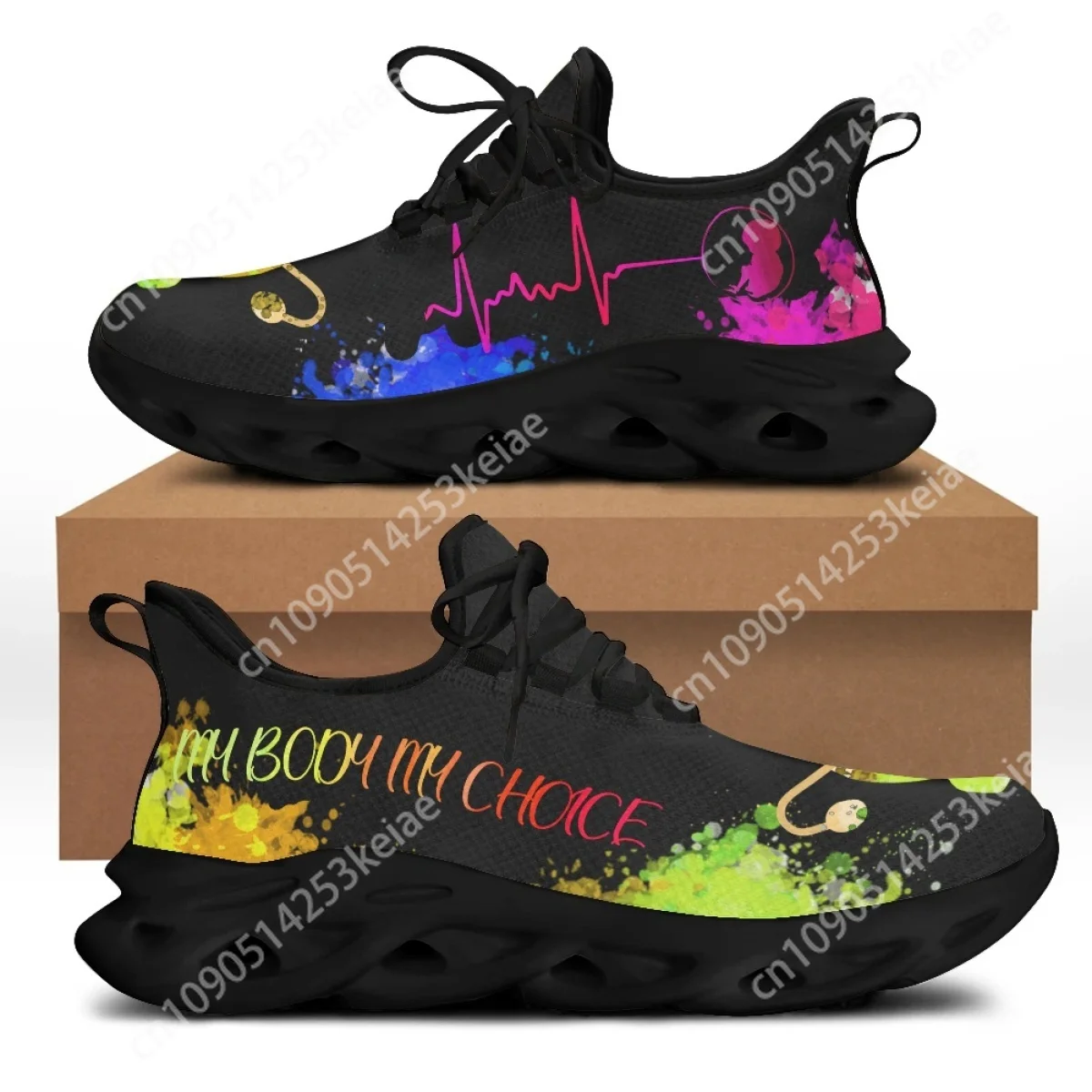 Custom My Body My Choice Pattern Sneaker for Women Breathable Female Ladies Mesh Shoes Comfortable Lace Up Flats Plus 12