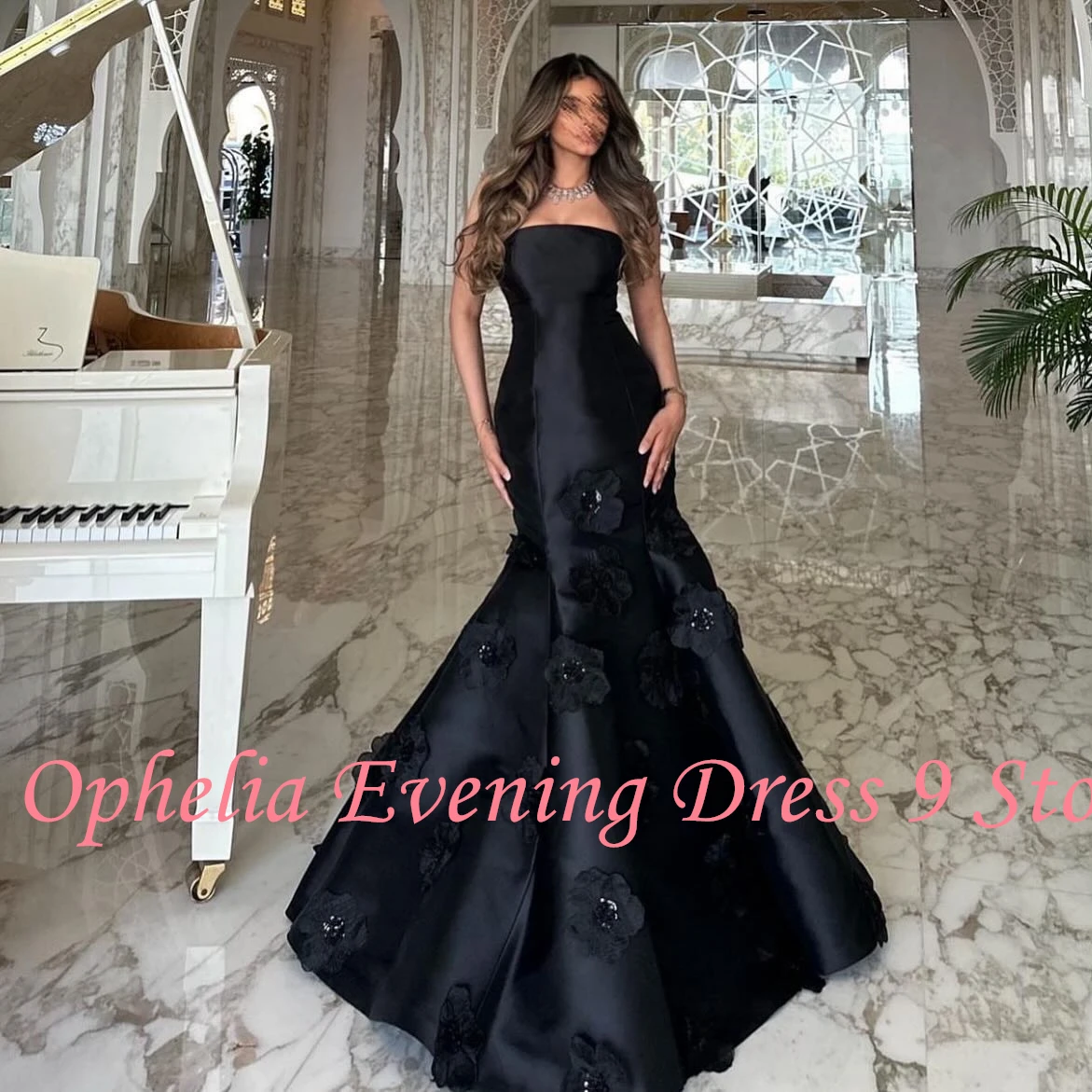 Customized Modern Strapless Jersey Mermaid Appliques Evening Dresses Elegant Floor Length Celebrity Gowns Vestido De Noche