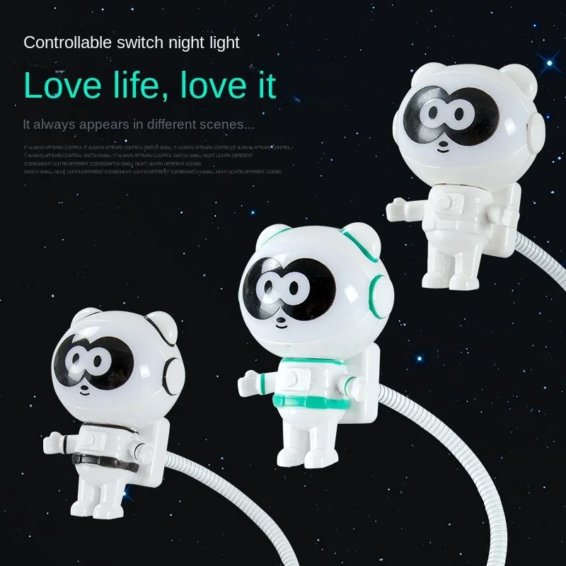 Luces nocturnas de panda y astronauta, lámpara LED con interfaz USB, creativa, bonita, decoración de escritorio, ordenador, iluminación de dormitorio