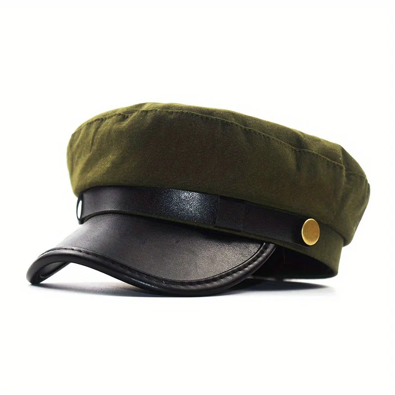 Retro Pu Leather Beret Hat Fashion Octagonal Hat for Women Iron Buckle Painter Cap Vintage Cap Women Kepi Female Cap Autumn Hat