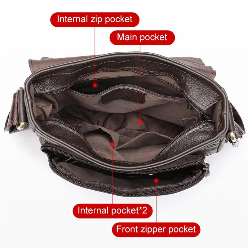 Bolso de hombro de cuero genuino para hombre, bandolera de piel de vaca, de alta calidad