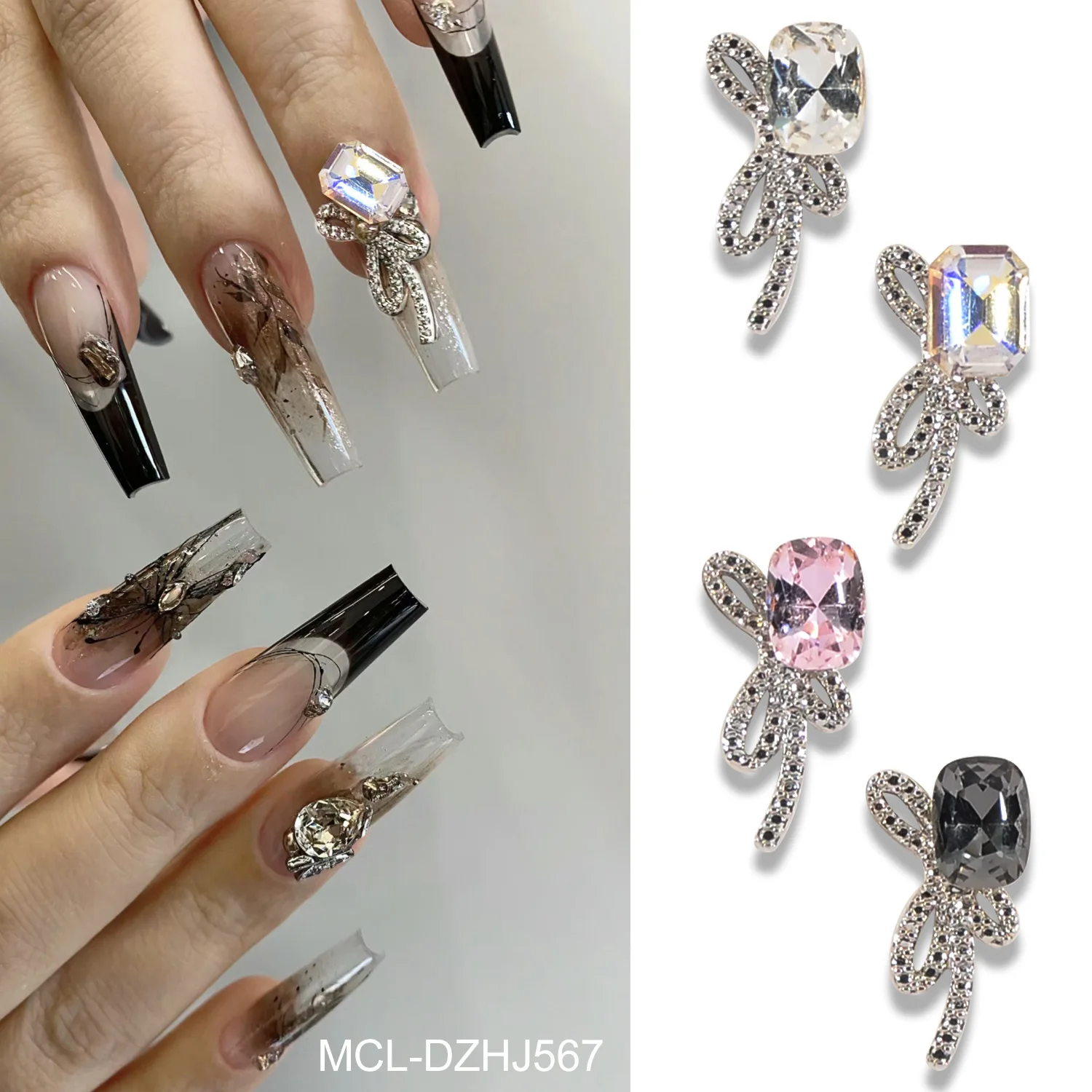 10 pezzi di decorazioni per unghie a farfalla con strass-accessori per Nail Art con trapano ad acqua in lega scintillante