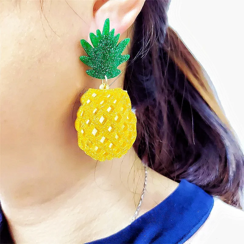 KUGUYS Fruit Pineapple Handicraft Jewelry Earrings for Women Glitter Acrylic Trendy Jewelry Fashion Holiday Accessories