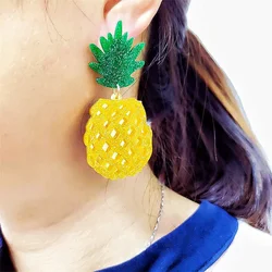 KUGUYS Fruit Pineapple Handicraft Jewelry Earrings for Women Glitter Acrylic Trendy Jewelry Fashion Holiday Accessories