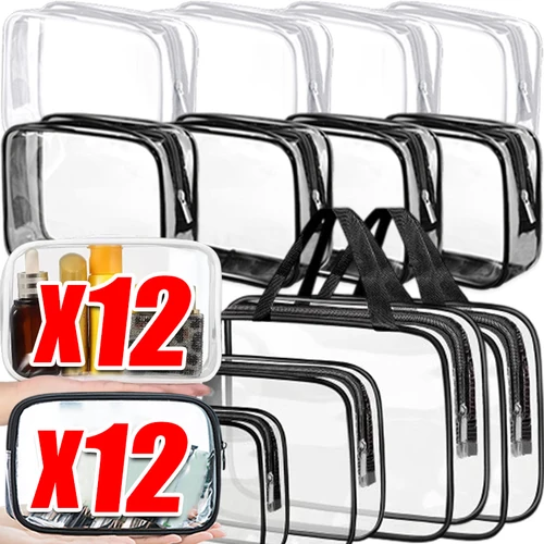 Imagen 2 del producto Bolsas de maquillaje transparentes de mano, bolsas de aseo de gran capacidad, bolsa de almacenamiento de separación en seco y húmedo, bolsa de aseo impermeable, 1-12 Uds.