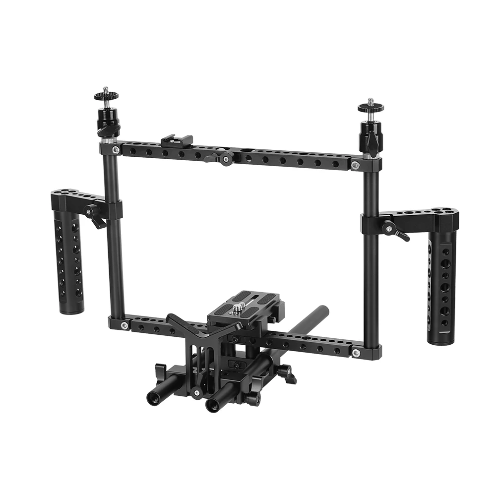 CAMVATE Full Frame DSLR Camera Cage Rig With Adjustable Dual Cheese Handgrip15mm Rod Support System Manfrotto Quick Release Plat