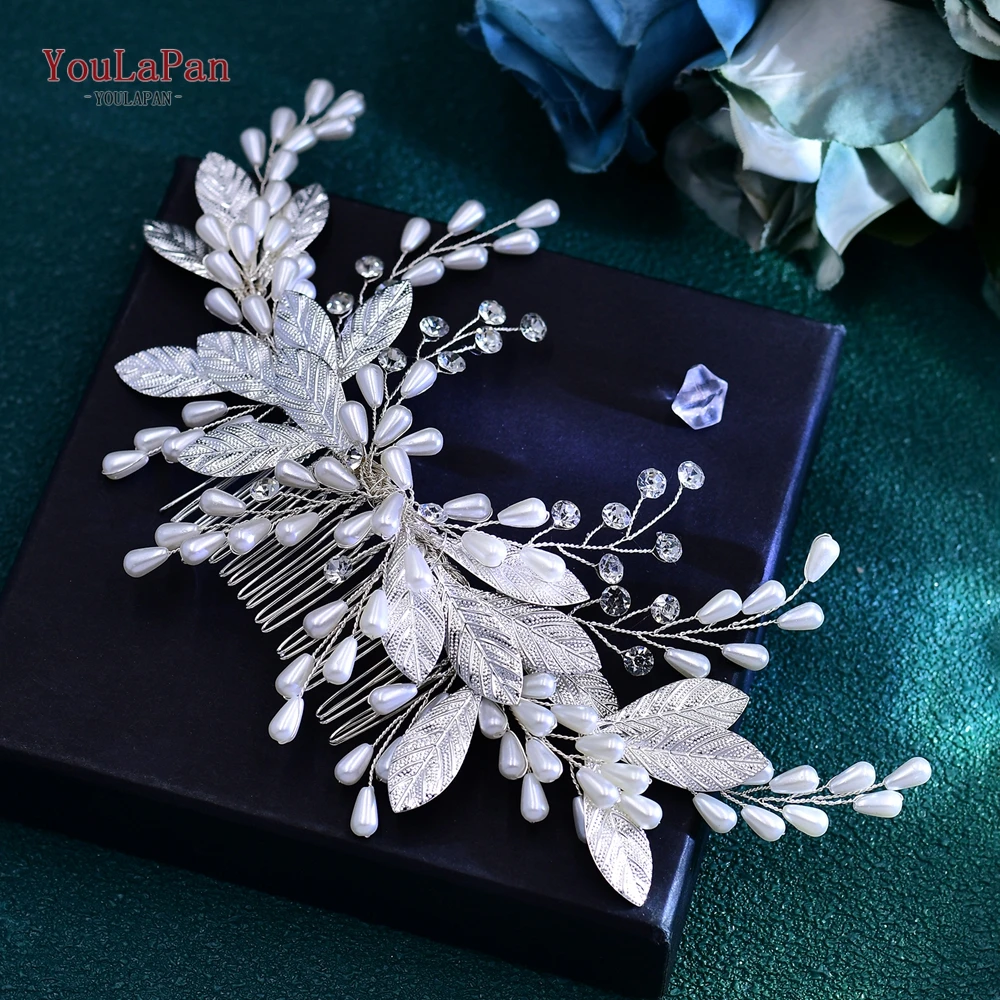 YoulaPan-Rhinestone Pente De Cabelo para As Mulheres, Bridal Headpiece, Acessórios De Decoração De Cabelo Do Casamento, Alloy Leaf Headwear, HP680, Moda