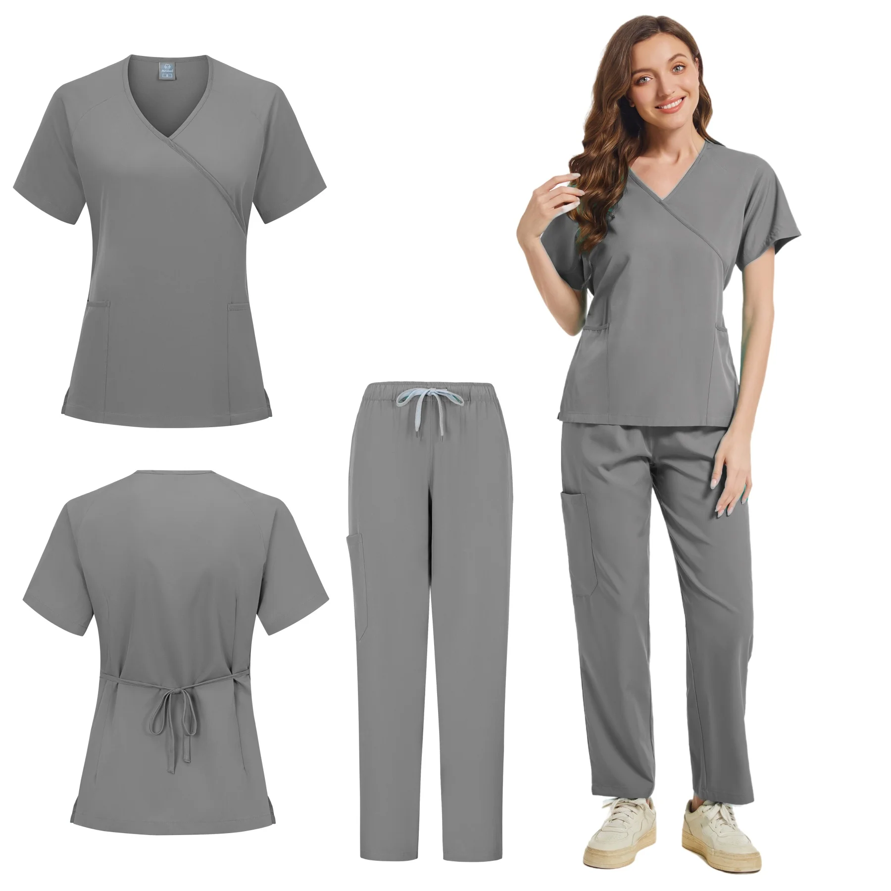 Polychrome Medical Uniform Women Scrub Sets Hospital Working Slim Scrub Suits Nurse Accessories Dental Surgery Suit Lab Workwear