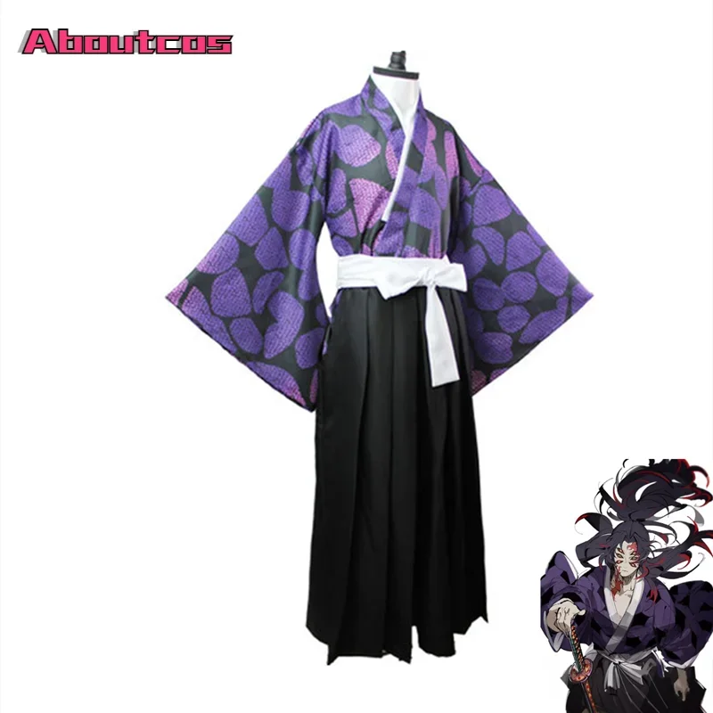 

2022 New Demon Slayer Kimetsu no Yaiba Cosplay Kokushibou Costume Upper Moon One Tsugikuni Michikatsu Purple Uniform Kimono Suit