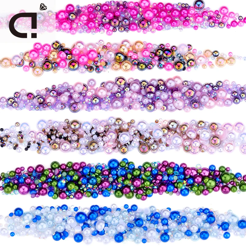 DUCrystal 3-10mm Mix Color Mix Size Flatback Resin Pearls Rhinestone for Garment Bag Shoes Home Deco Half Round DIY Crafts