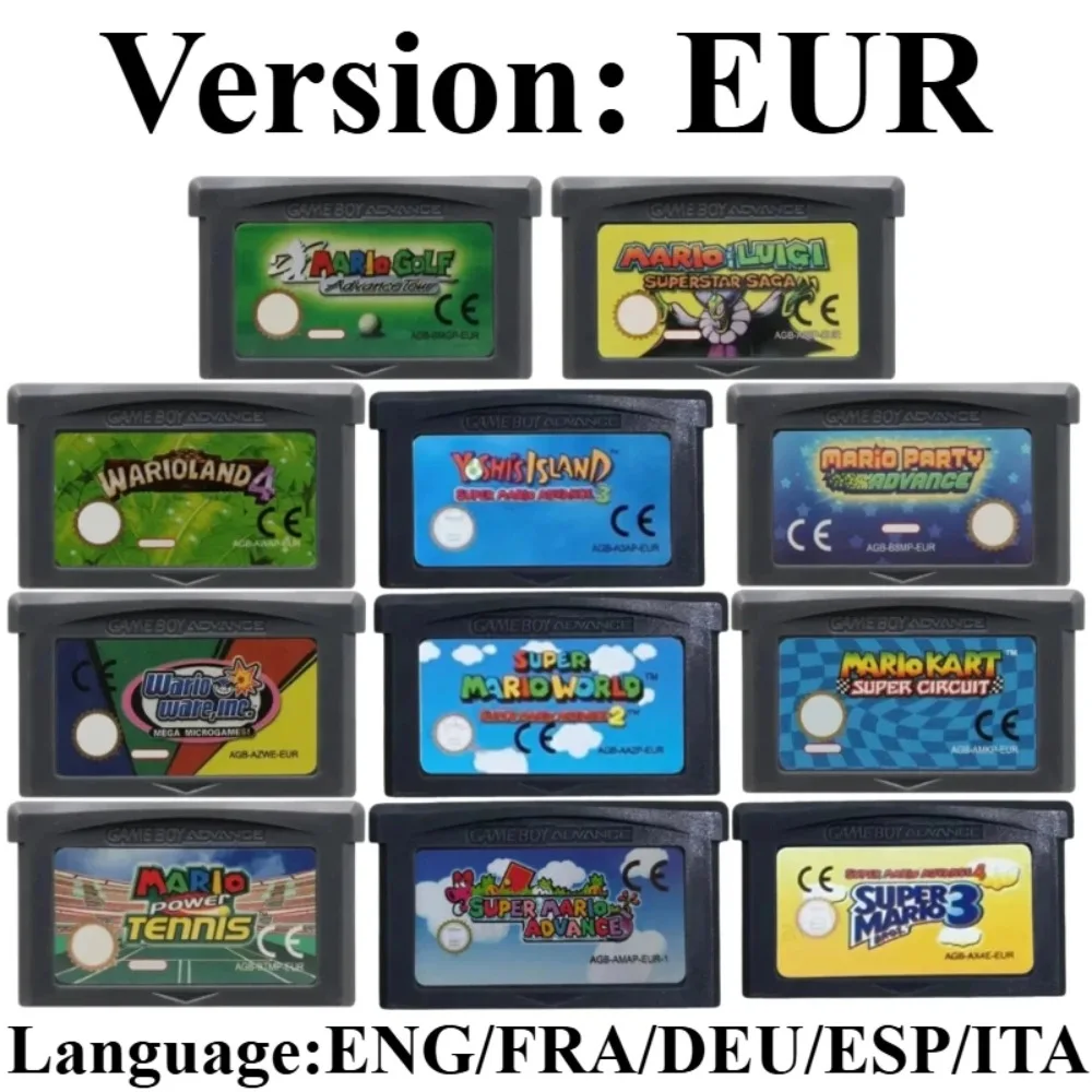 USA/EUR Multilingual 32 Bit GBA Game Cartridge Series Video Game Console Card Super Bros ADVANCE Wario Land4 Golf Mario Kart