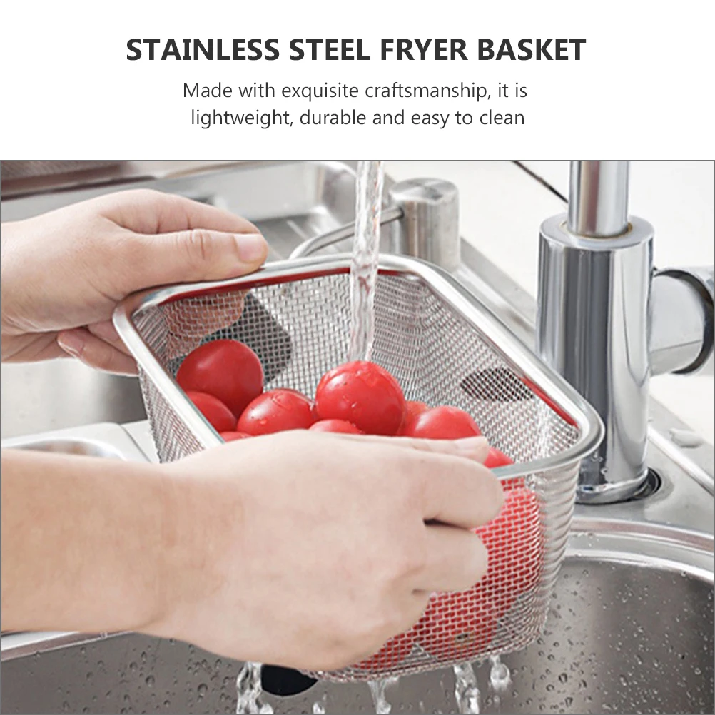 

1Pcs Stainless Steel Fry Baskets Thick Fry Basket Kitchen Cooking Tool Useful Mesh Basket Tool for Home Bar Cafe Food