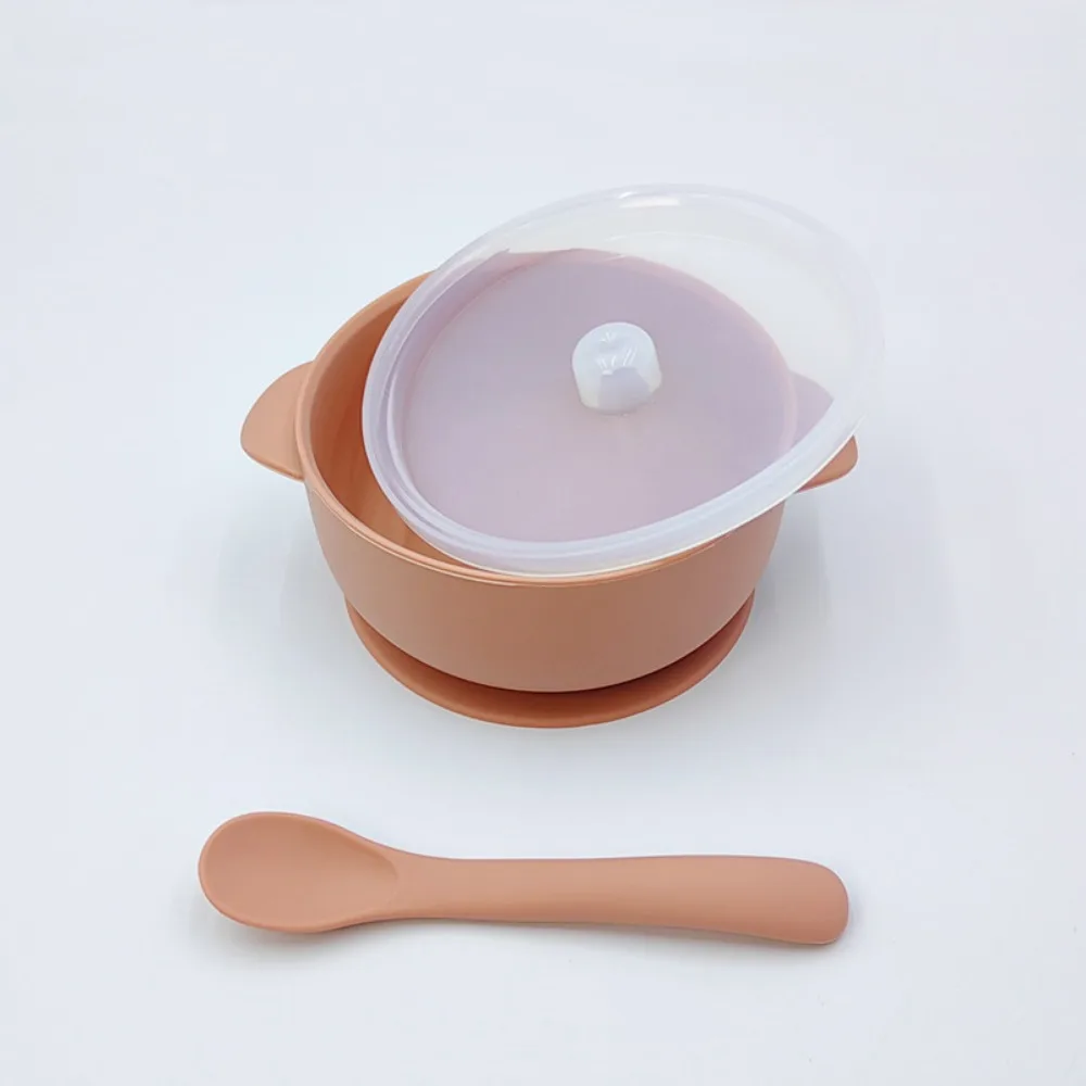 

Bowl Lid Spoon Set Baby Suction Dinner Bowl Durable Waterproof Baby Silicone Suction Plate Non-Slip 400ML Kids Feeding Tableware