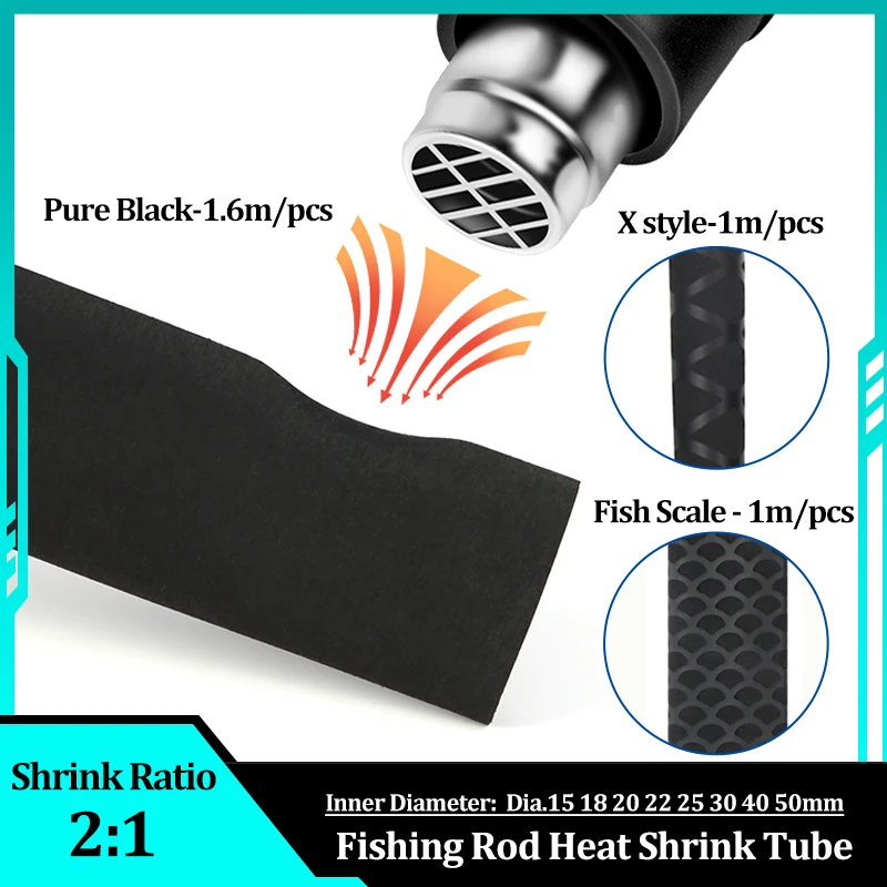 1M/1.6M Anti Slip Fishing Rod Heat Shrink Tube Dia.15 18 20 22 25 30 40 50mm Pure Black Bicycle Handle Bar Protect Wrap Sleeves