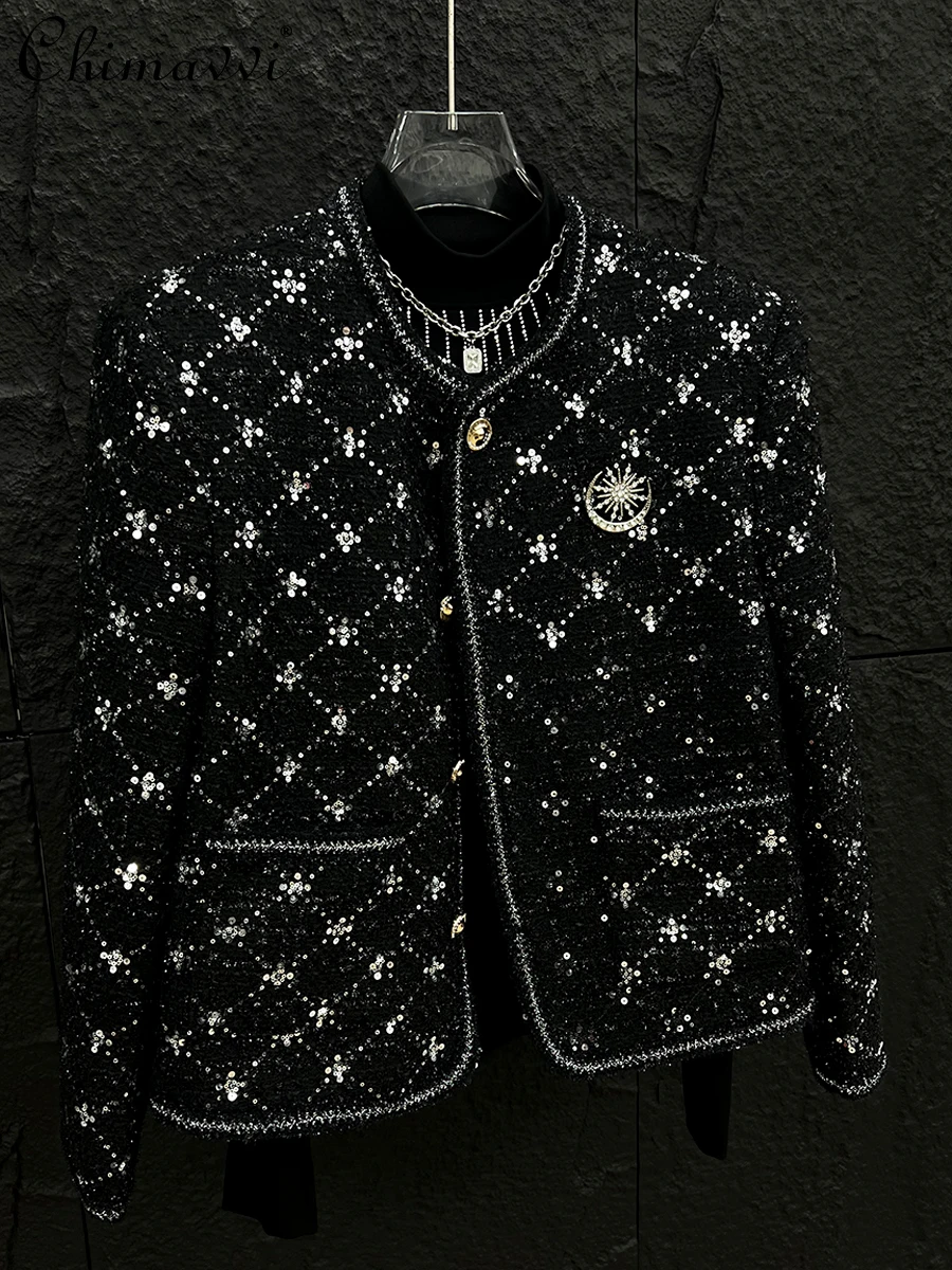 

High-end Gypsy Sequined Cardigan Jacket Men's 2025 Autumn and Winter New Fashion Handsome Loose Long-sleeved Black Coat Tops