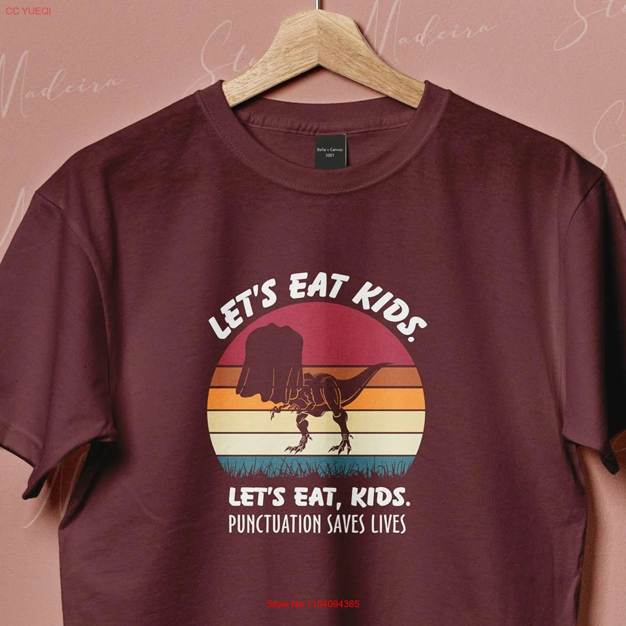 Funny Grammar T Shirt Punctuation Let's Eat Kids English Teacher Saves Lives Commas Save long or short sleeves