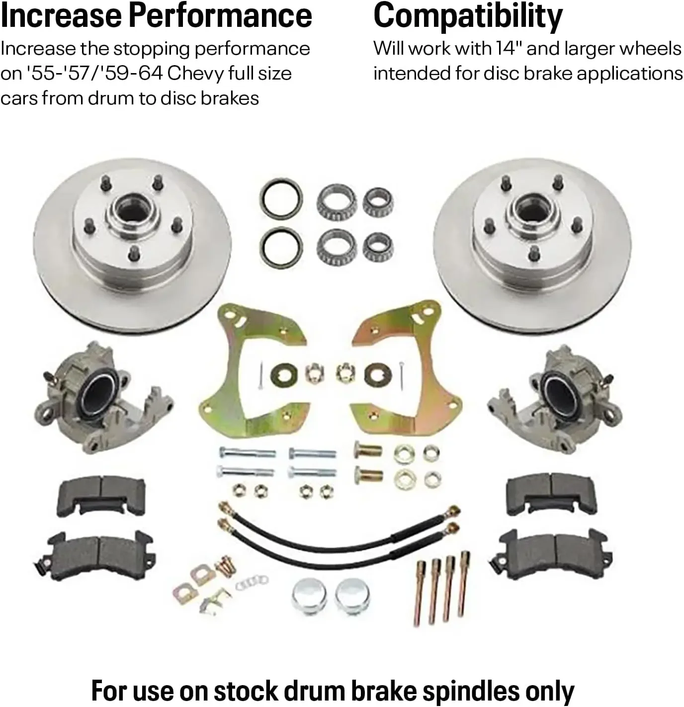 Speedway Motors Deluxe Disc Brake Kit, 1955-1964 Chevy Full-Size Car, For Stock Drum Brake Spindles Only, Improve Brake Performa