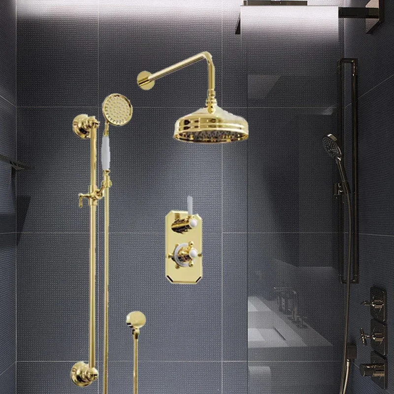 YYHC-Wall-mounted recessed 8-inch shower system Brass polished Gold Shower Set Luxury bathroom shower faucet