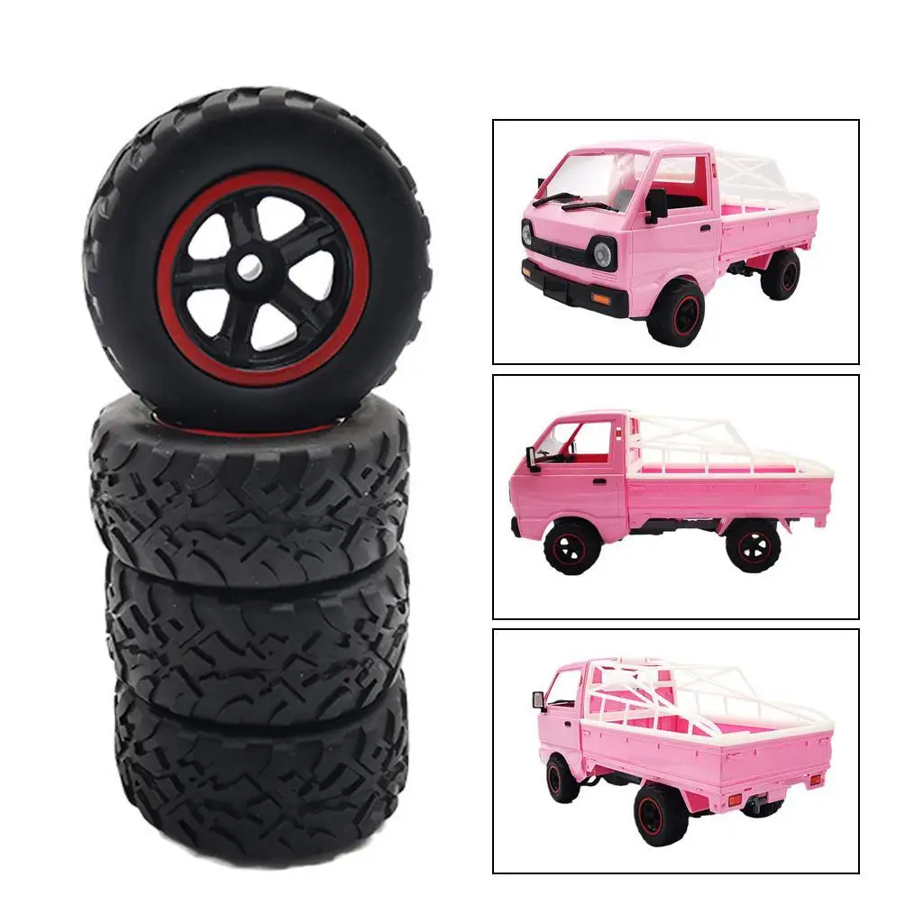 RC Car Rubber Tire Tyres 17mm Hex Wheels for WPL D12 1/12 Scale Offroad 4x4 Truck Replacement Parts Set of