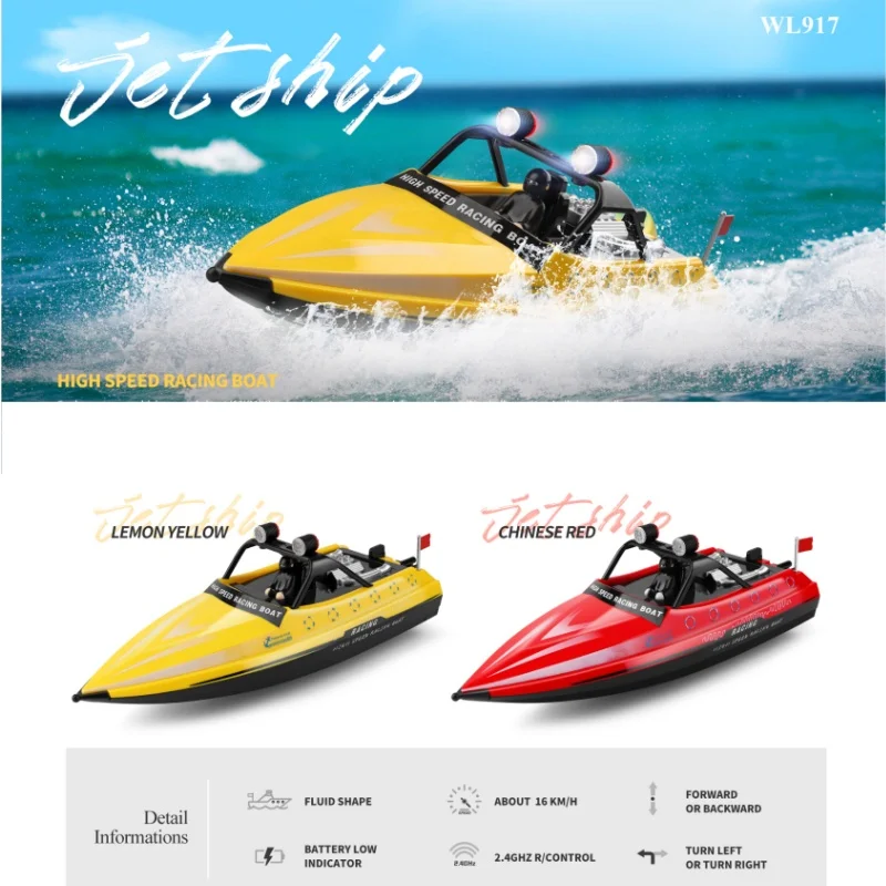 Genuine 2.4GHz High-Speed RC racing Boat Jet ski with Water Jet Thruster Wltoys WL917 16km/h Electric Toy Boat Ideal for Kids