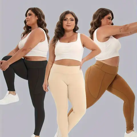 3-pack plusstorlekar med hög midja och magkontroll, mjuka svarta tie-dye träningsyogabyxor, vardagskläder 8 best sales yogabyxor - №3