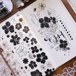Retro Black and White Color Flower washi masking PET Collage Tape