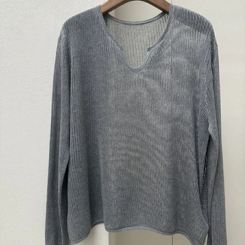 Pop Korean Style Hollow Out Long Sleeve Knitted Sweater For Women Spring Summer Fashion Thin Tops Sun Protected Pullover Female