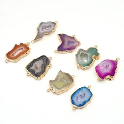 Natural Stone Pendant Irregular Shape Slice Two-Hole Connector Agate Charms For Jewelry DIY Necklace Bracelet Accessories Making