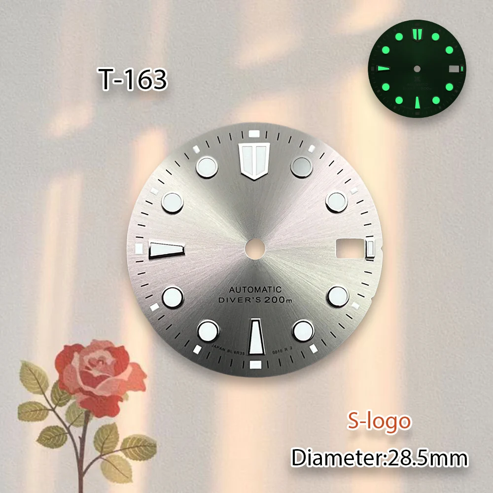 28.5mm NH35 Dial S Logo Sunray Dial Suitable For NH35/NH36/4R/7S  Movement Watch Modificat Accessories C3 Green Luminous