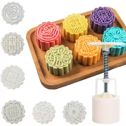 Mooncake Mold Press with Stamps Flower Pattern Mooncake Maker for Baking DIY Pastry Cookies and Desserts Cake Decorating Tools