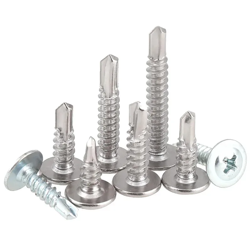Self-Drilling Dovetail Screw Large Round Head With Washer 410 304 SS Blue Zinc M4 M4.8