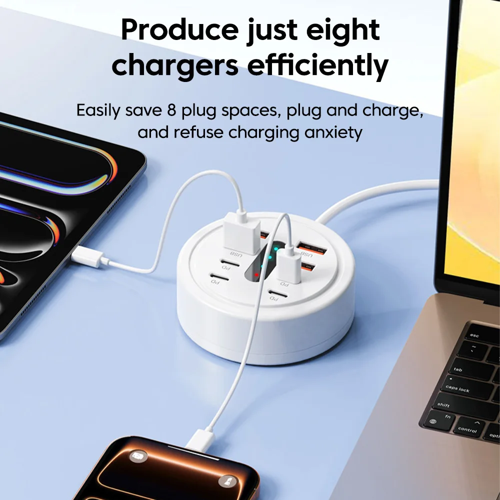USB Plug Charger 4USB+4Type-C Fast Charging Adapter With Lights Mobile Phone Charging Socket Laptop External USB Docking Station