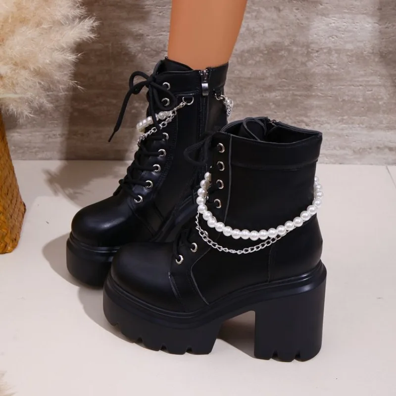 

No Slip Soft Bottom Motorcycle Boots for Women Ankle Boots Outdoor Soft Bottom Women Platform Boots Botas Altas Platorma Mujer