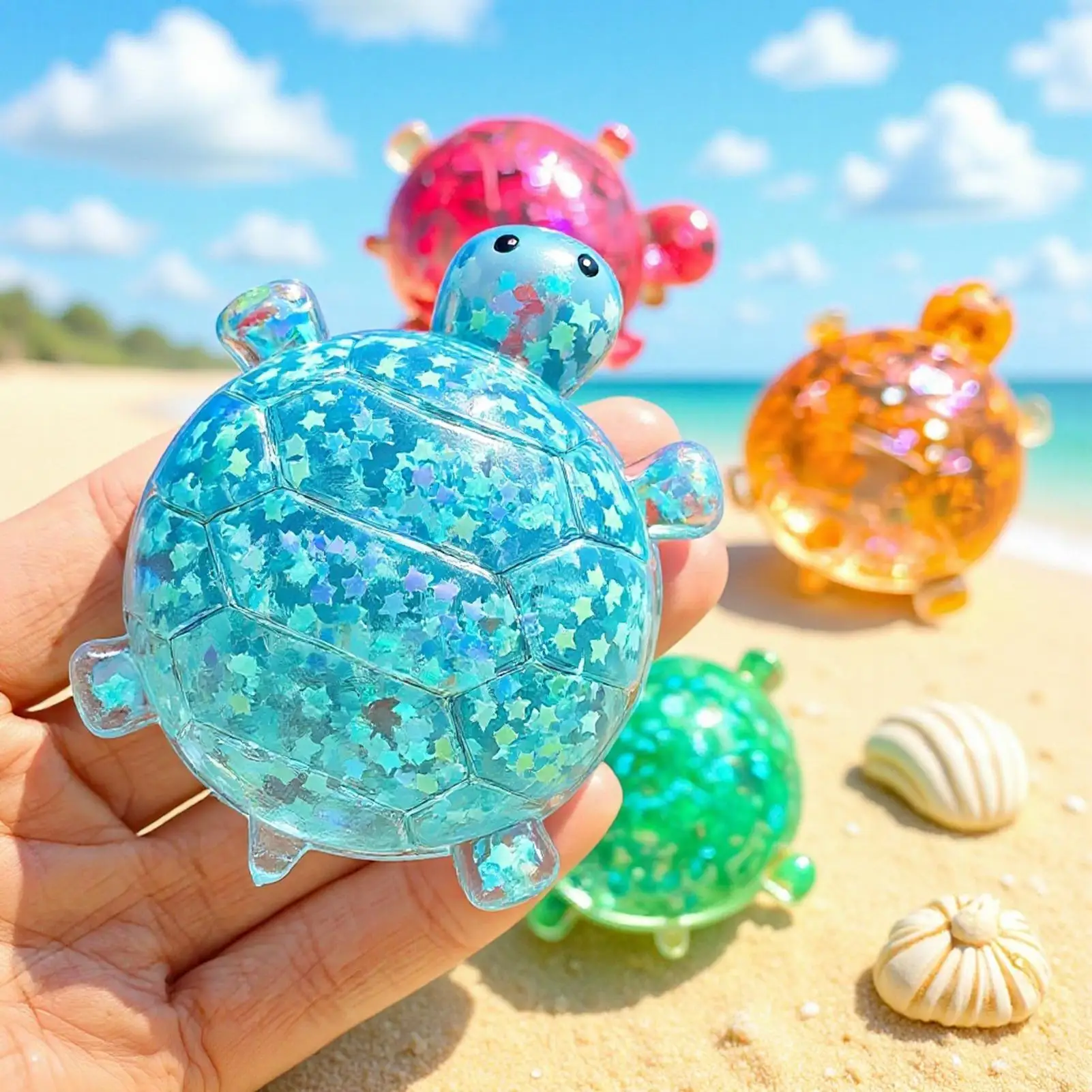 7x5cm Glitter Turtle Squeeze Fidget Toy, Sensory Stress Relief Party Favor, for Home School Classroom Dorm Travel Squeeze toy