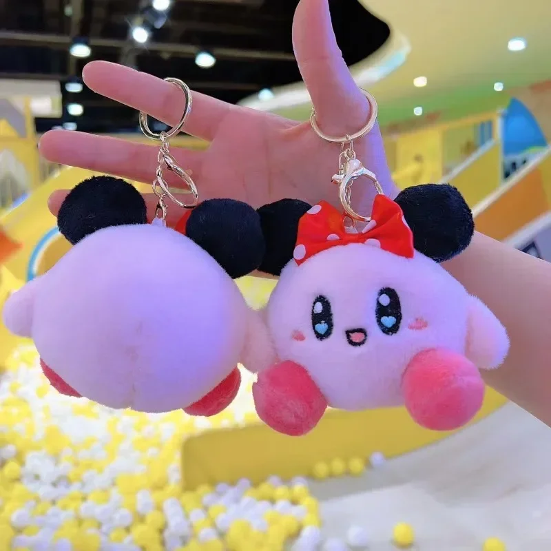 Kirby dos desenhos animados boneca de pelúcia chaveiro anime moda mickey kirby mochila pingente bonito brinquedo da criança portátil carro chaveiro presentes do feriado