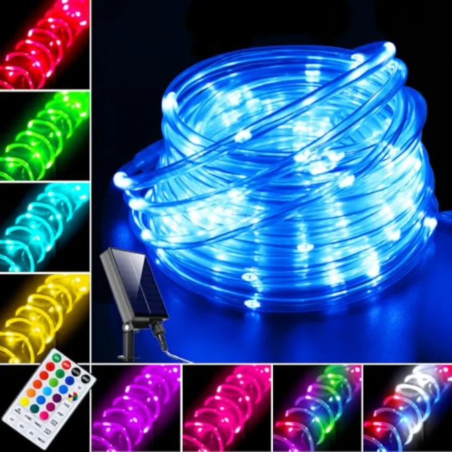 

50 Feet Solar Rope Lights Outdoor Waterproof 18 Colors Changing Rope Lights for Outside with Remote Solar Fairy String Tube Lig