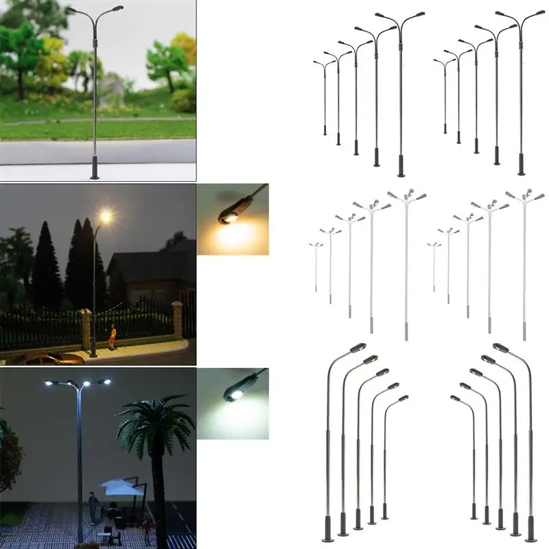 10pcs HO Scale Model Street Light 1：75 Model Railway 1/2/4 Head White/Warm White Light Miniature Train Layout Lamp DIY LED Light