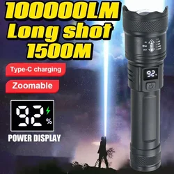 9900LM Powerful LED Flashlight Battery Display USB Rechargeable Light Telescopic Zoom Torch Lamp Outdoor Camping Fishing Lantern