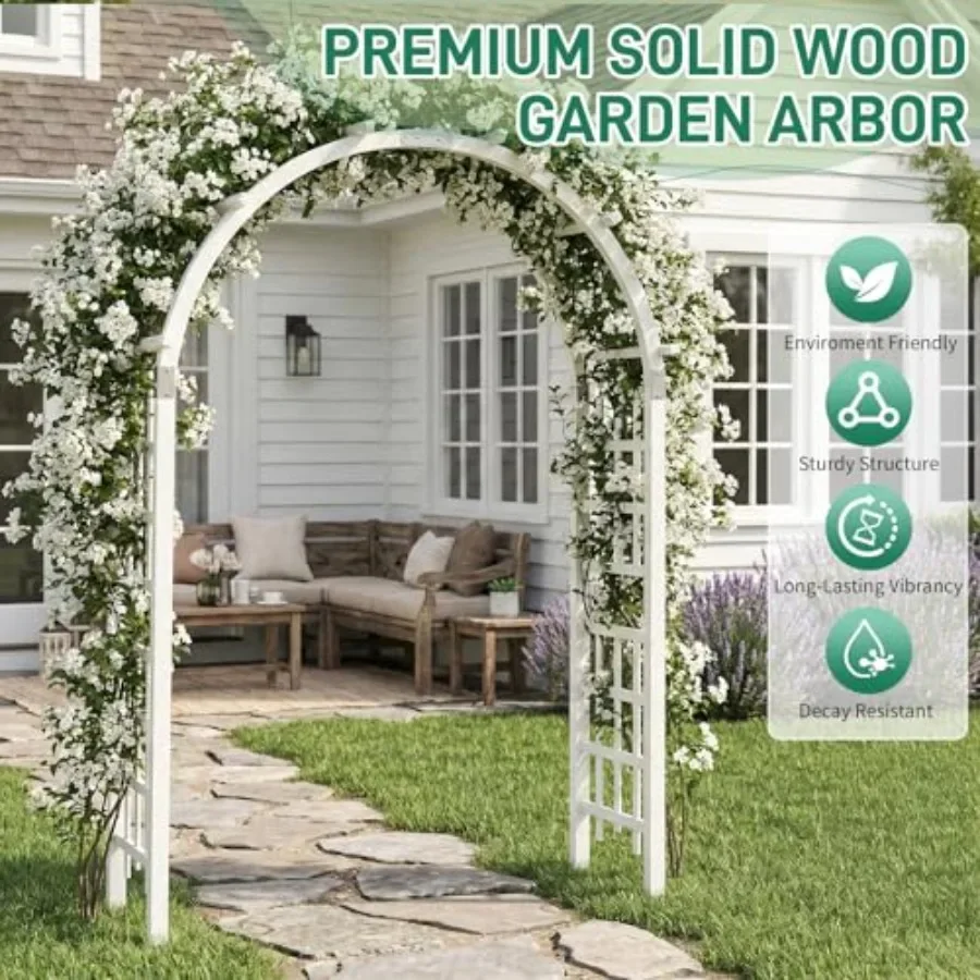 Wooden Garden Arbor for Wedding Ceremony, Heavy Duty Natural Wood Trellis Arch in Brown, Rustic Outdoor Pergola for Plant Climb