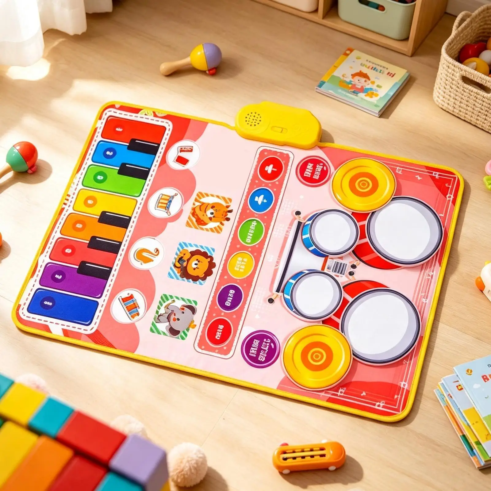 Kids Piano Mat Sensory Drum Multi-functional Musical Educational Toys Music Play Mat for Stroller Nursery Crib Carseat Playtime