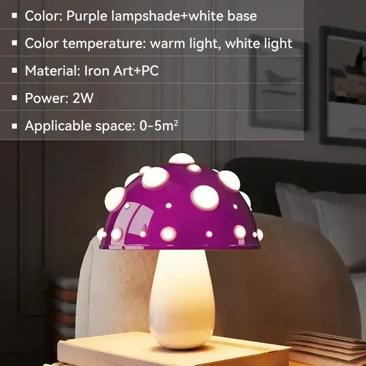 Ins Decorative Small Mushroom Table Lamp Bedroom Bedside Study Dormitory Atmosphere Desk Light USB Rechargeable Night Light Gift